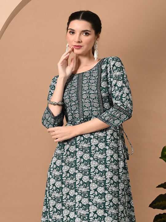 Floral Printed Round Neck A-Line Ethnic Dress