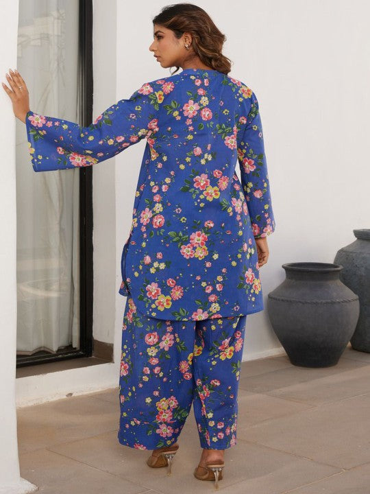 TARA-C-TARA Floral-Printed Pure Cotton Tunic With Palazzo Co-Ords