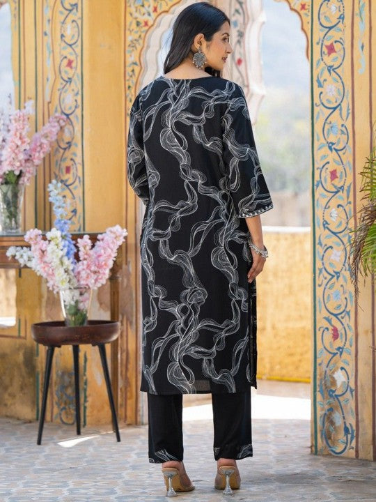 INDYES Women Printed Thread Work Kurta with Trousers &  Dupatta