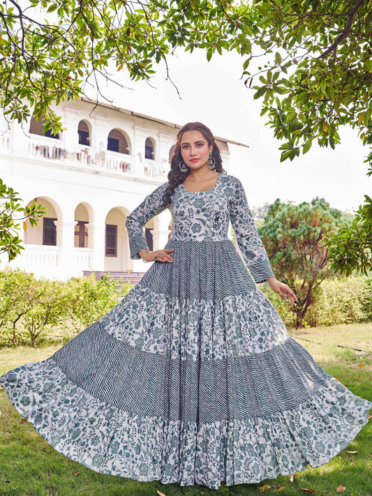 CHANSI Floral Printed Flared Maxi Dress