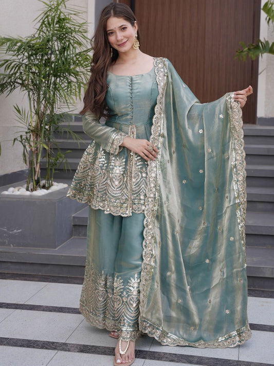 JATRIQQ Women Ethnic Motifs Embroidered Regular Kurta with Palazzos & With Dupatta