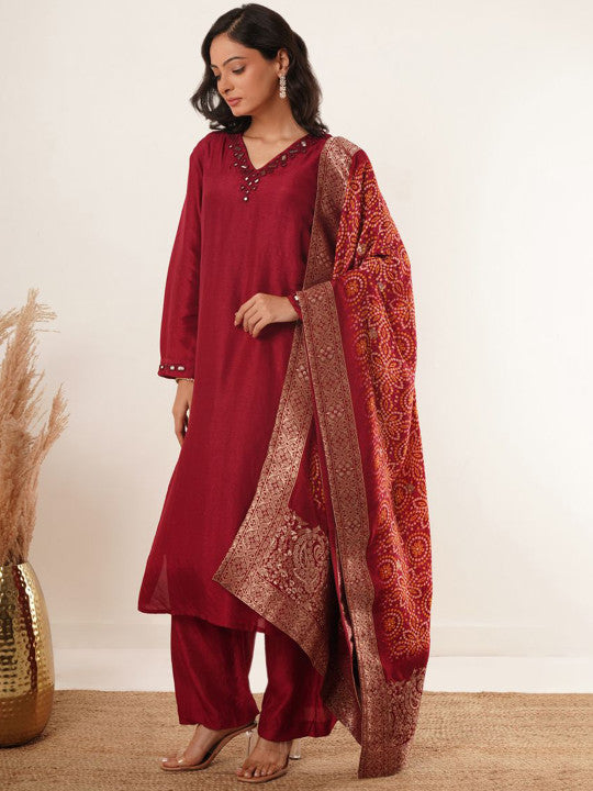ZNKL Women Regular Mirror Work Straight Kurta with Salwar & Dupatta
