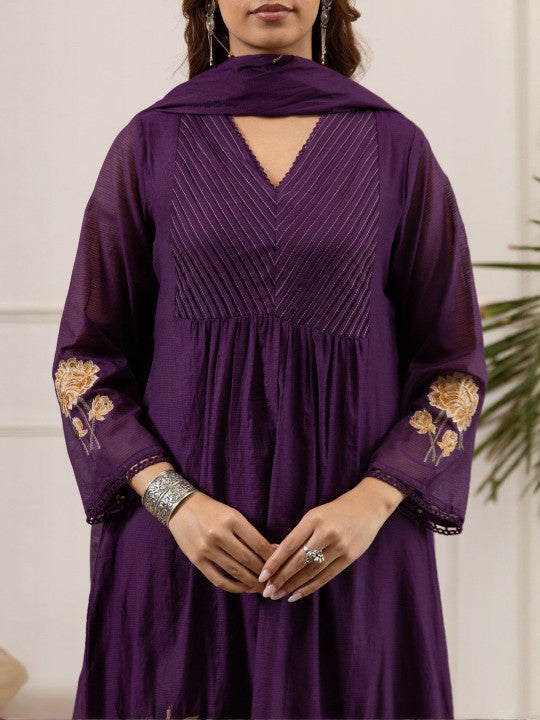 AUTUMN LANE Women Ethnic Motifs Printed Pure Cotton A-Line Kurta with Trouser & Dupatta
