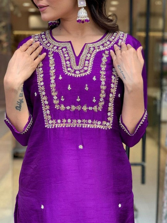 Yara Creation Women Floral Embroidered Regular Thread Work Kurta with Trousers & With Dupatta