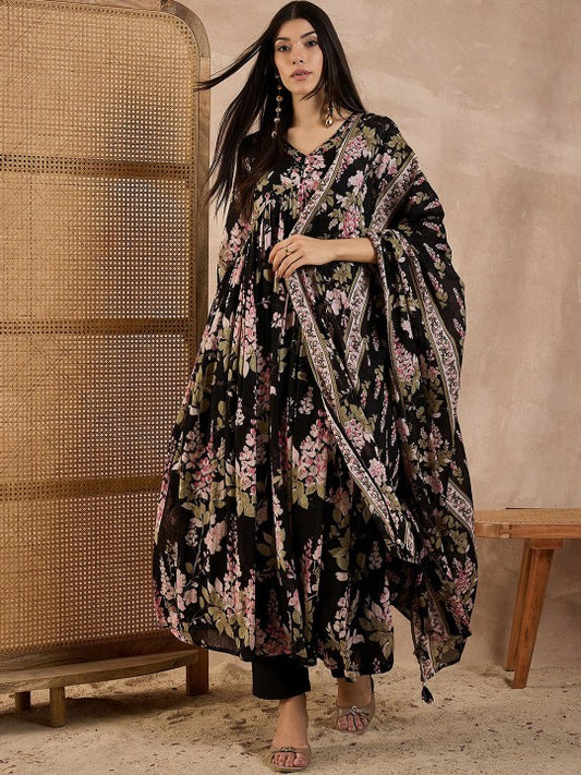 CHETI Women Floral Printed Anarkali Kurta with Trousers & Dupatta