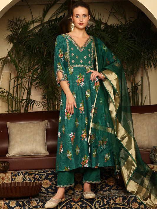 W Women Floral Printed Regular Kurta with Trousers & With Dupatta