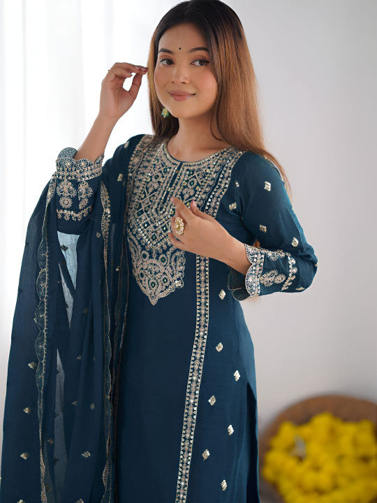 AG TEXTILE Women Ethnic Motifs Embroidered Sequinned Kurta with Pyjamas & Dupatta