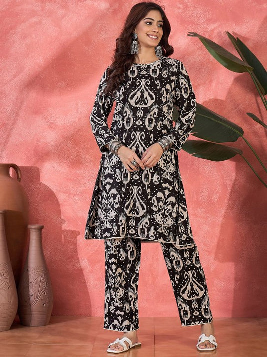 Printed Round Neck Tunic & Trousers Co-Ords