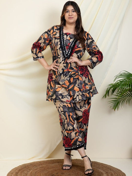 DEEBACO Plus Size Floral Printed Tunic With Palazzo