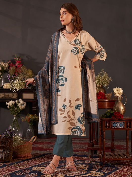 Anouk Women Floral Printed Regular Thread Work Pure Cotton Kurta