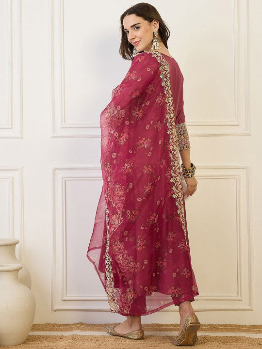 House of Pataudi Embroidered A-Line Kurta