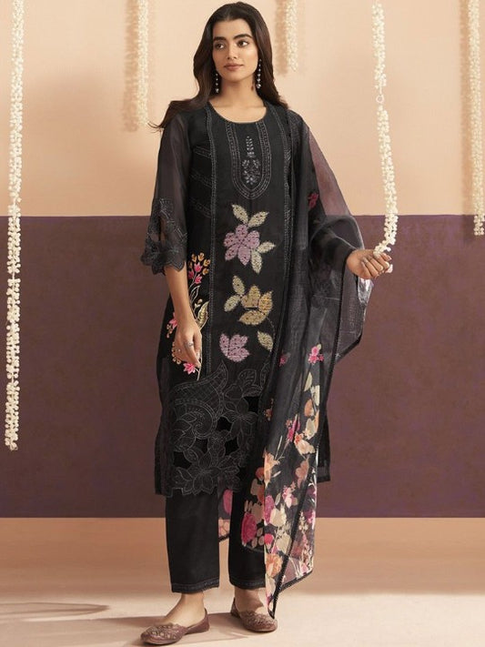 AUTUMN LANE LISBA Onyx Floral Embroidered Straight Kurta