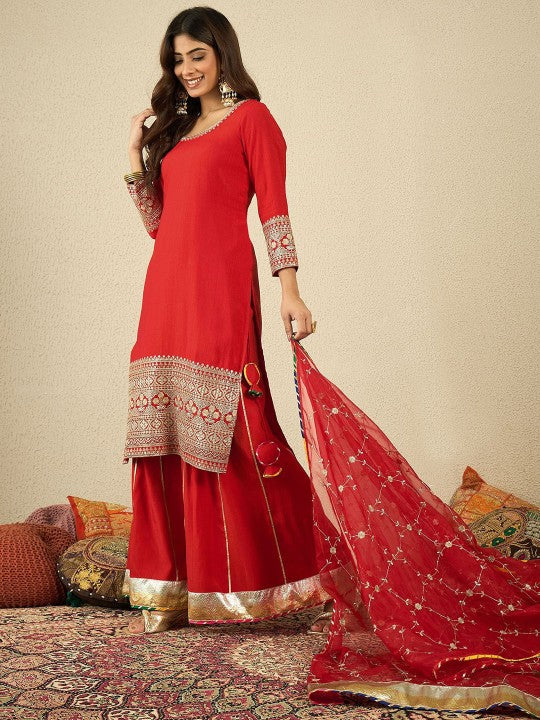 Inddus Women Ethnic Motifs Embroidered Kurta with Palazzo & Dupatta