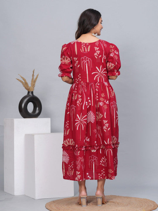 CTMTEX Women Floral Printed V-Neck Empire Ethnic Dress