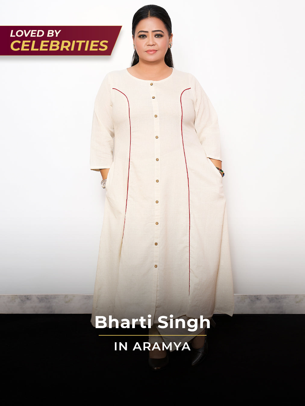 Linen Cotton Solid A-line Cream Kurta