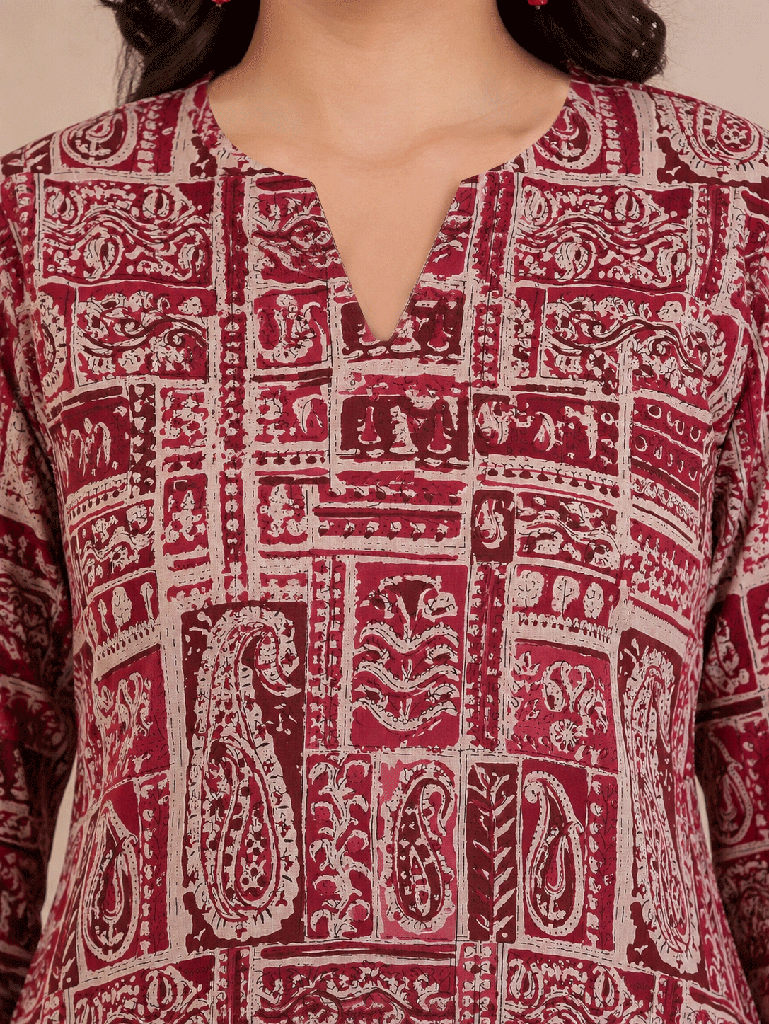 Soft Cotton Paisley Straight Beige Kurta