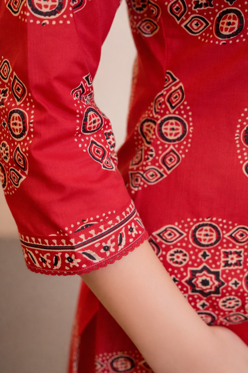 Embroidered Soft Cotton Geometric Straight Rust Kurta