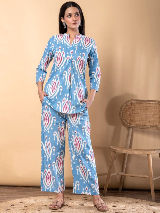 Printed Pure Cotton Tunic & Palazzo Co-Ord Set