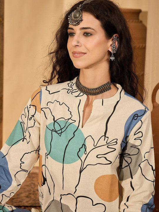 Printed Pure Cotton Tunic With Trouser Co-Ords