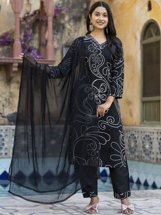INDYES Women Ethnic Motifs Printed Kurta with Trousers & Dupatta