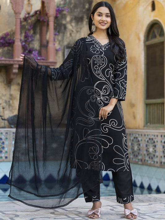 INDYES Women Ethnic Motifs Printed Kurta with Trousers & Dupatta