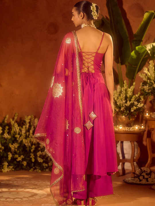FIORRA Women Solid A-Line Kurta with Palazzo & Dupatta