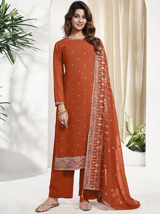 Inddus Ethnic Motifs Embroidered Regular Sequinned Kurta With Trouser With Dupatta