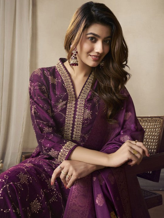 all about you Purple Floral Embroidered V-Neck Anarkali Kurta