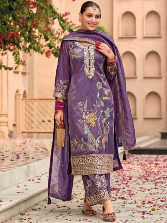Bel a Vous Floral Printed Thread Work Organza Straight Kurta