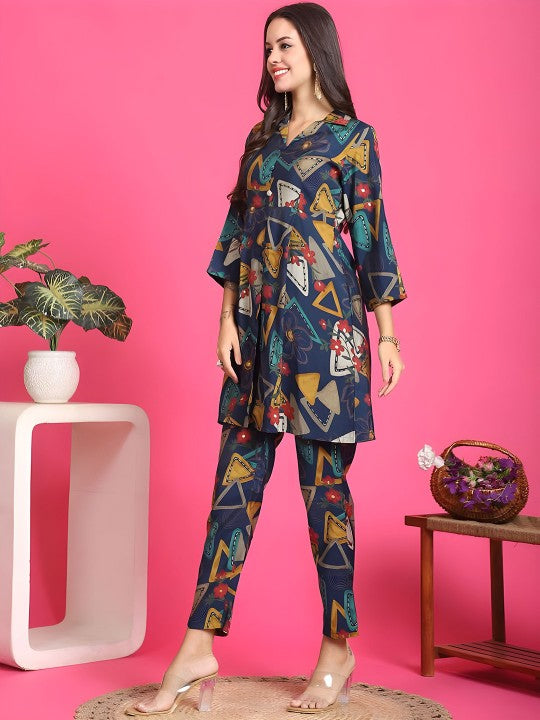 Printed Pure Cotton Shirt & Trousers Co-Ord