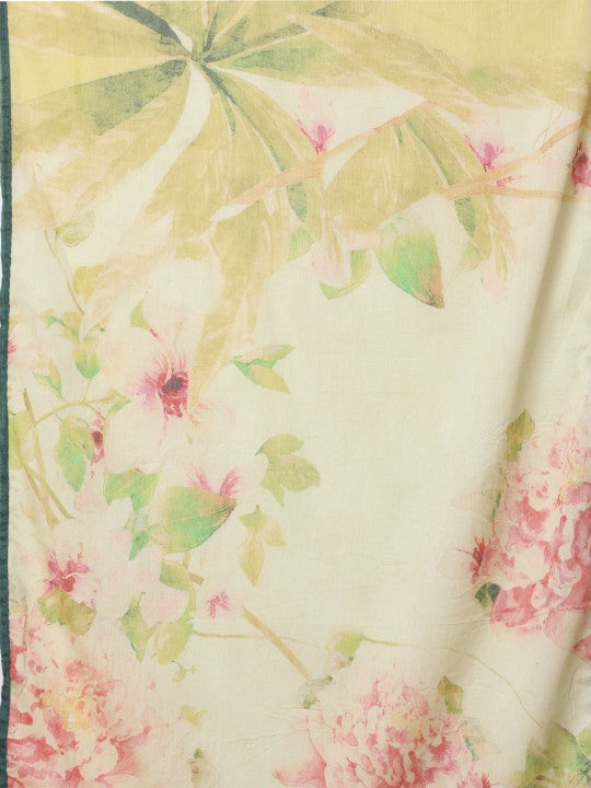 FASHOR Floral Printed Mirror Work Pure Cotton Straight Kurta