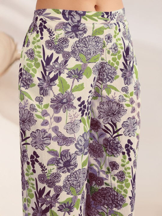 Floral Printed Pure Cotton Tunic With Trousers Co-Ords