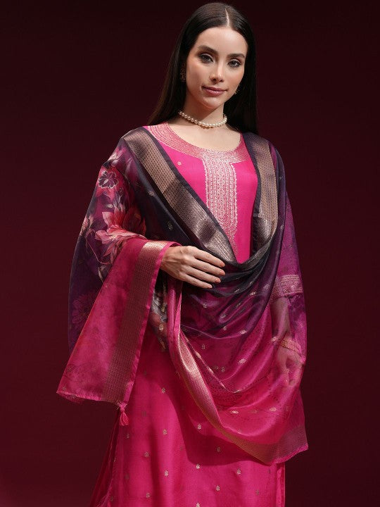 Vishudh Women Ethnic Motifs Regular Kurta with Trousers Dupatta