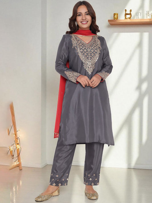 W Women Ethnic Motifs Embroidered Thread Work Kurta with Trousers & Dupatta Kurta Sets