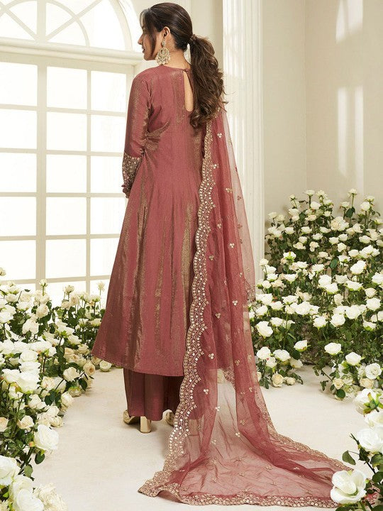 Inddus Floral Yoke Design Sequinned Anarkali Kurta