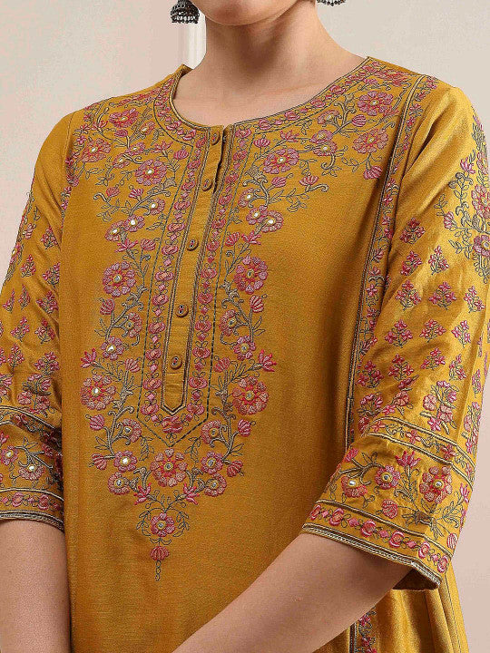 Biba Women Ethnic Motifs Embroidered A-Line Kurta with Palazzos & Dupatta