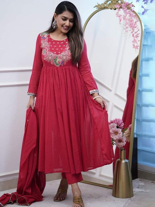 Floral Yoke Design Chinnon Anarkali Kurta
