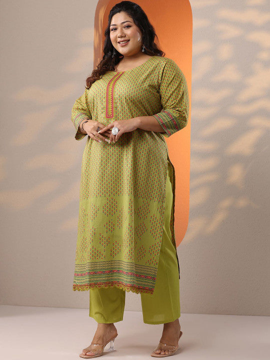 EXTRA LOVE BY LIBAS Floral Printed Round Neck Straight Kurta With Trousers & Dupatta