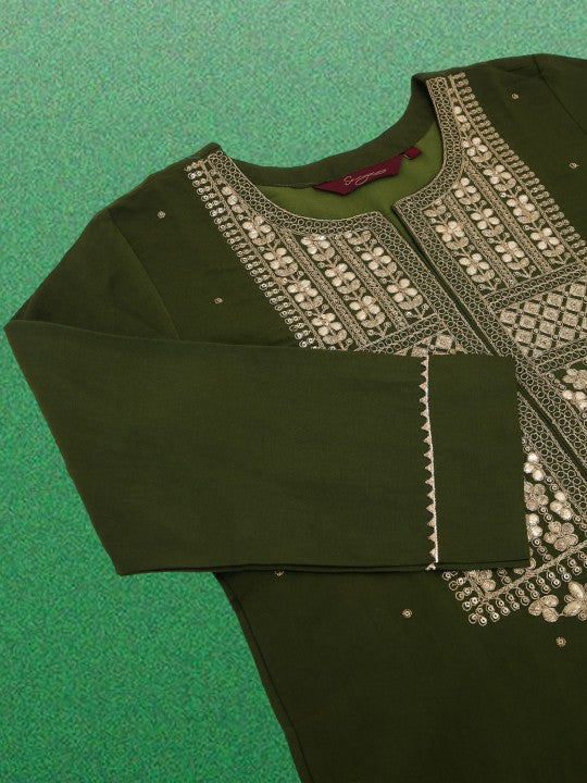 Floral Yoke Design Sequinned Straight Kurta
