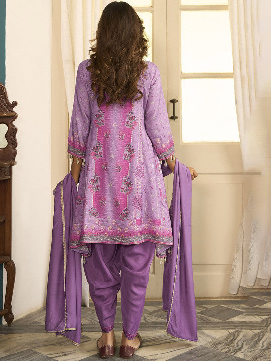 Anouk Women Ethnic Motifs Embroidered Silk Anarkali Fusion Kurta with Dhoti Pants & Dupatta