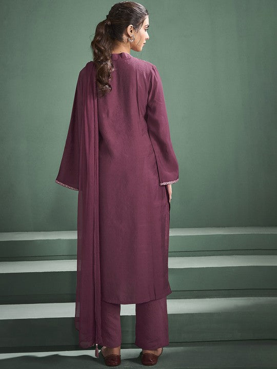 Anouk Embroidered Regular Thread Work Chanderi Silk Straight Kurta