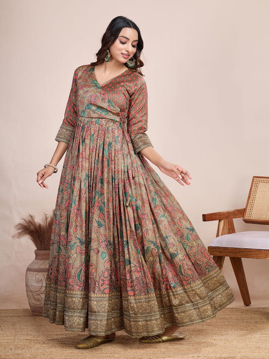 Tasarika Printed V-Neck Maxi Ethnic Dress