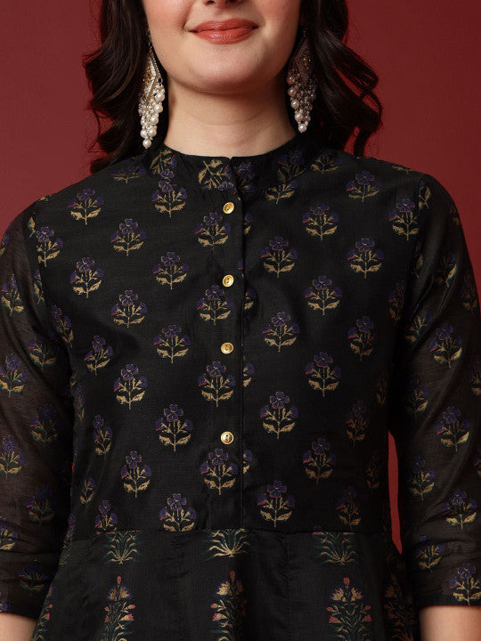 Aspriya Women Floral Printed Chanderi Anarkali Gown Maxi Ethnic Dresses