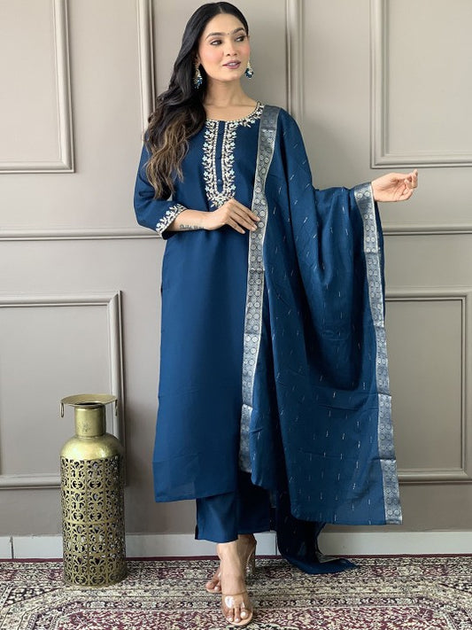 HERE&NOW Floral Yoke Design Regular Chanderi Silk Kurta