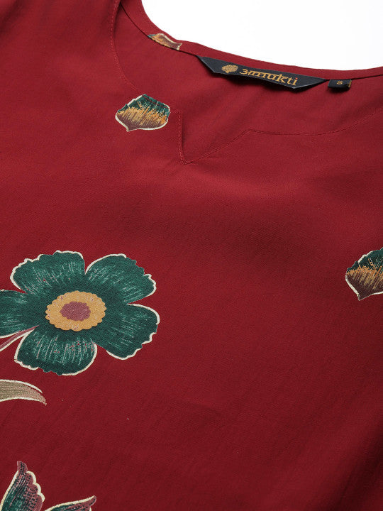 AMUKTI Floral Printed Straight Kurta With Trousers & Dupatta