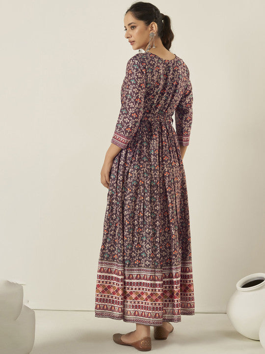 Anouk Printed Anarkali Ethnic Dress With Belt