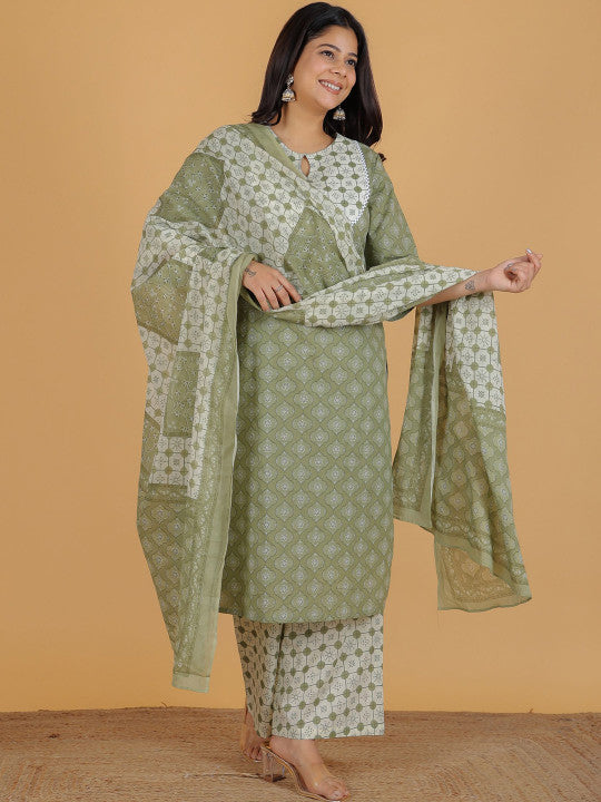 Aramya Women Ethnic Motifs Printed Cotton Kurta with Palazzo & Dupatta