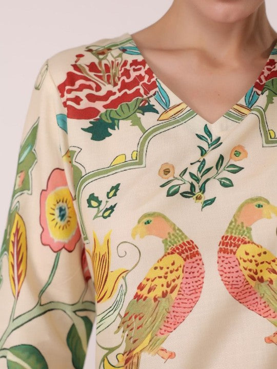 AUTUMN LANE Kara Pickle Printed Pure Cotton V Neck Tunic With Palazzo Co-Ords Set