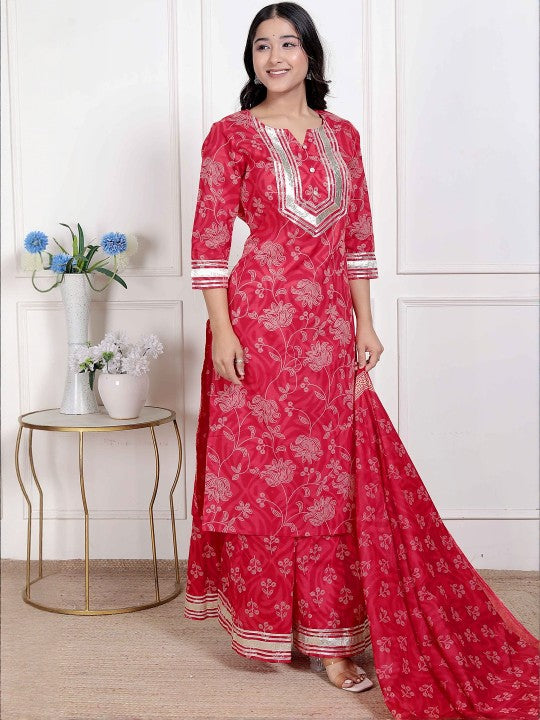 Doriyaan Women Floral Printed Regular Pure Cotton Kurta with Palazzos & With Dupatta