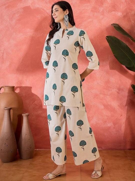 Printed Pure Cotton Tunic & Palazzo Co-Ord Set
